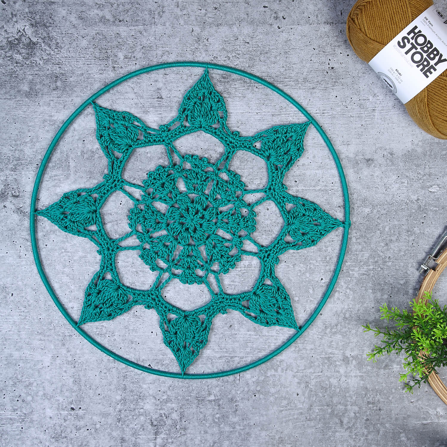 Crochet Mandala Wall Art - Boho Decor - 35 cm - Green