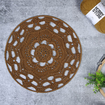 Crochet Mandala Wall Art - Boho Decor - 35 cm - Brown