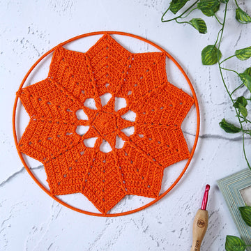 Crochet Mandala Wall Art - Boho Decor - 30 cm - Orange