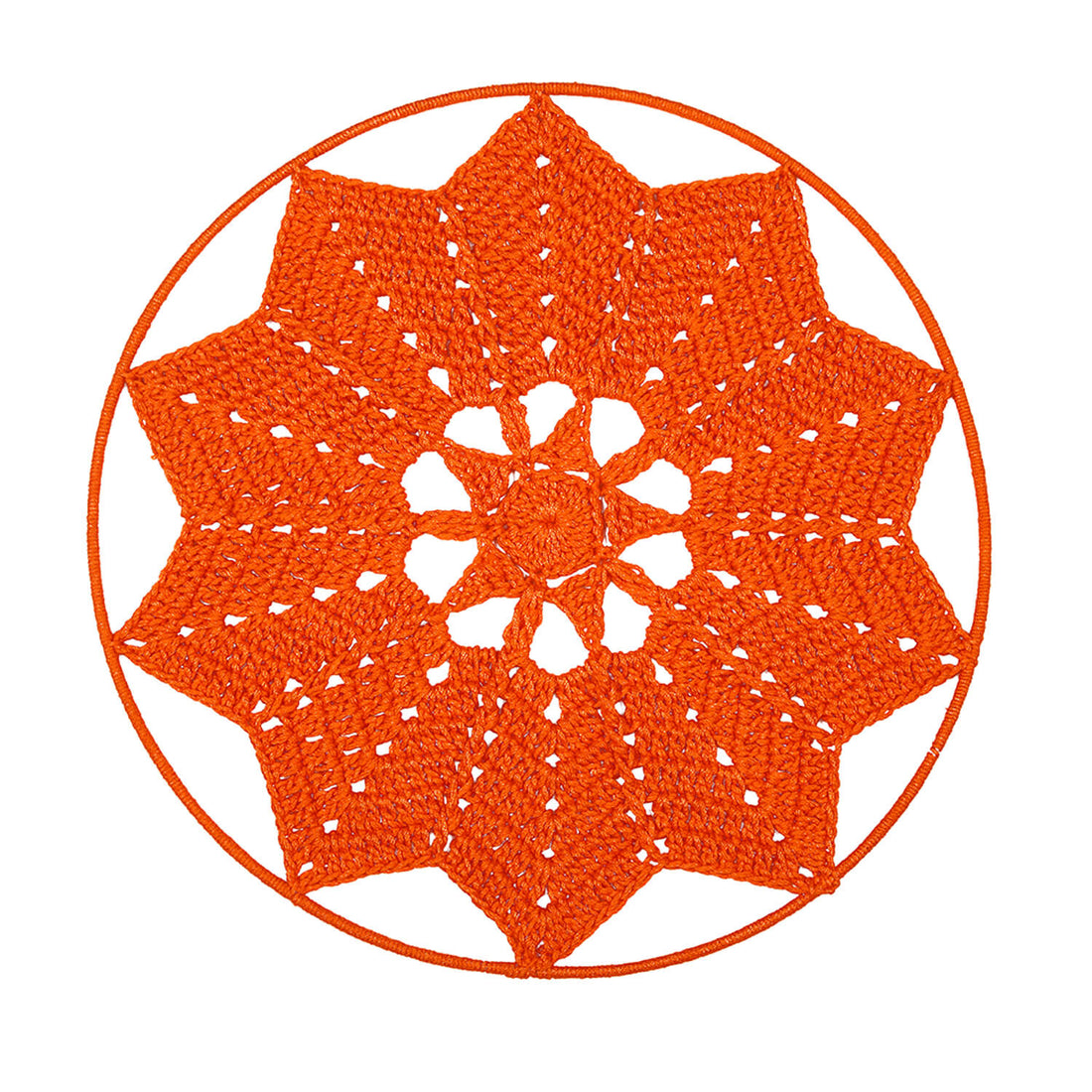 Crochet Mandala Wall Art - Boho Decor - 30 cm - Orange