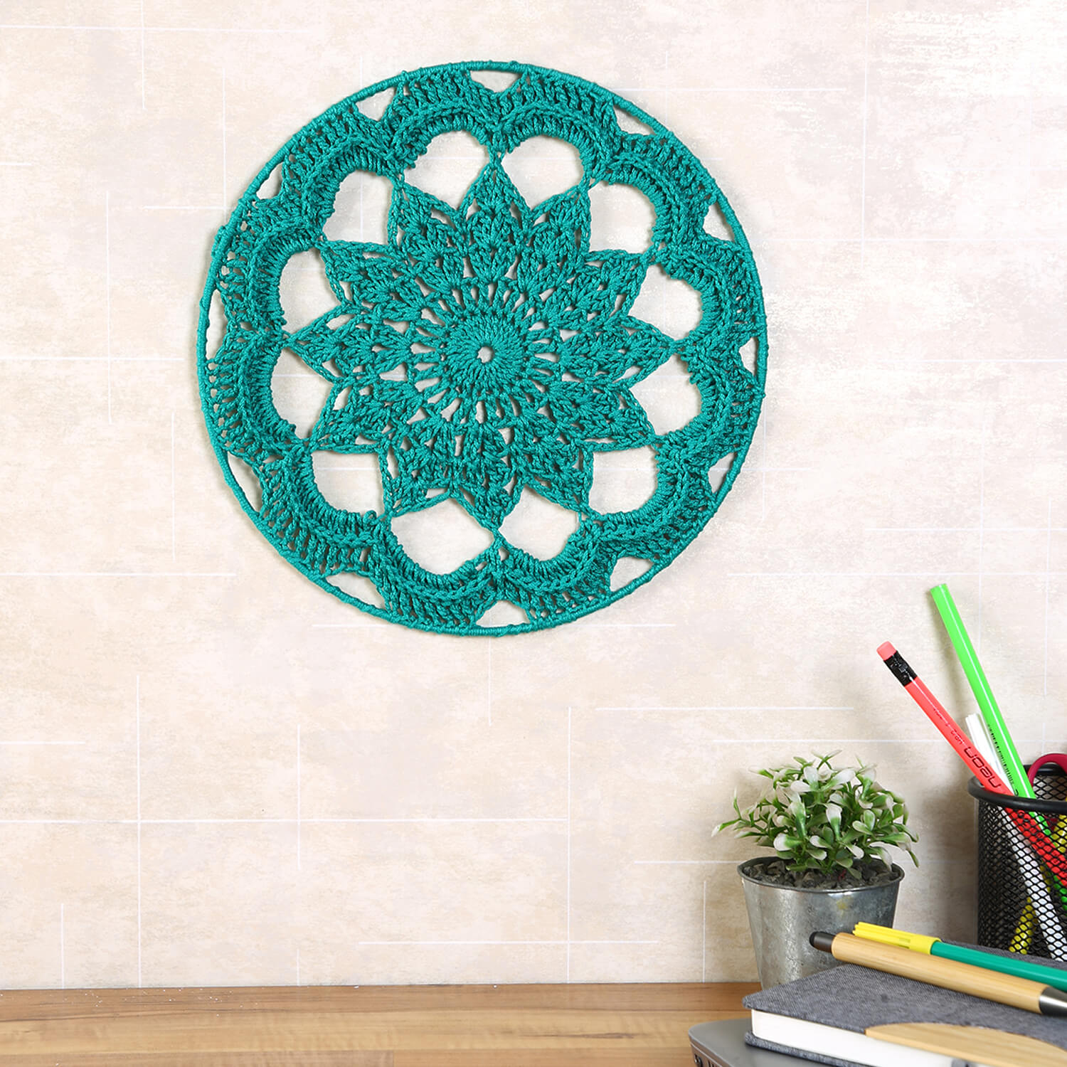 Crochet Mandala Wall Art - Boho Decor - 25 cm - Green