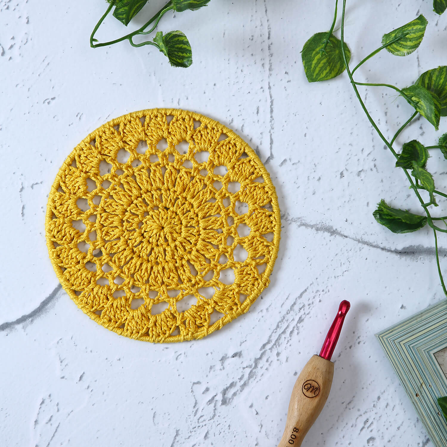 Crochet Mandala Wall Art - Boho Decor - 15 cm - Yellow
