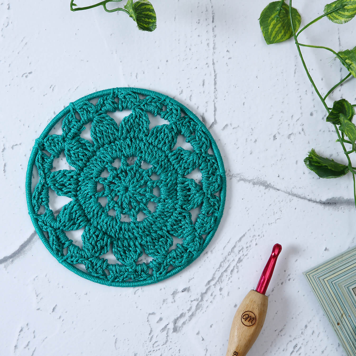 Crochet Mandala Wall Art - Boho Decor - 15 cm - Green