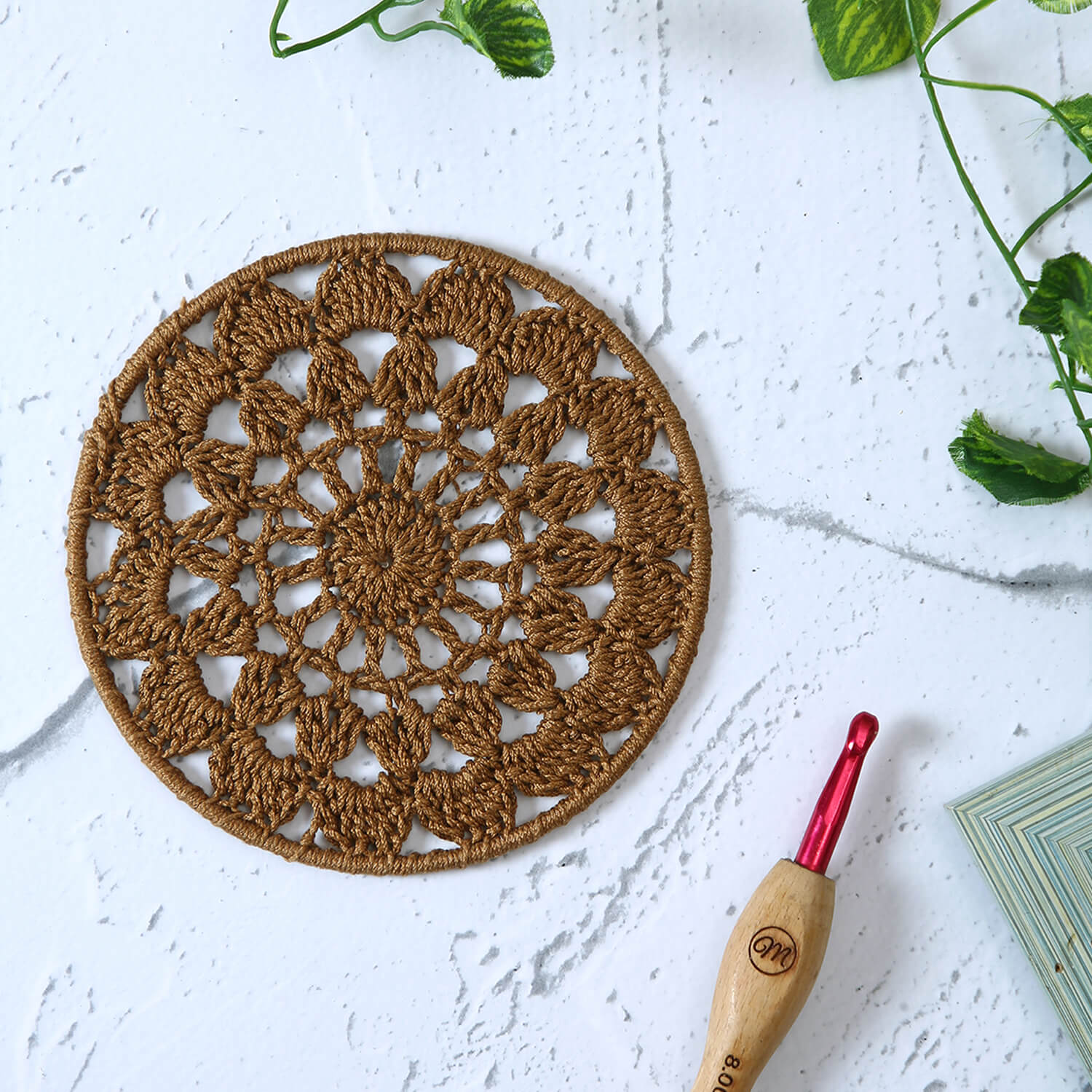 Crochet Mandala Wall Art - Boho Decor - 15 cm - Brown