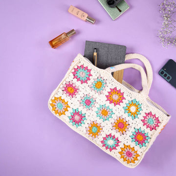 Handmade Crochet Granny Square Handbag - Multi - 10279