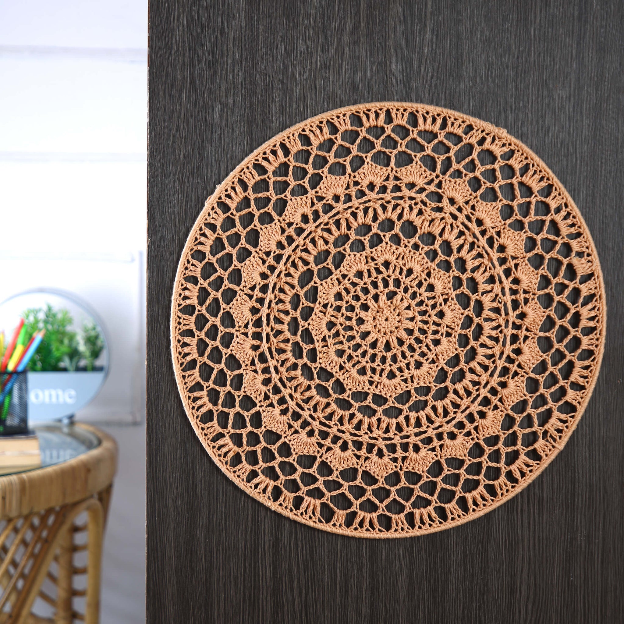 Crochet Mandala Wall Art - Boho Decor - 45 cm - Light Brown