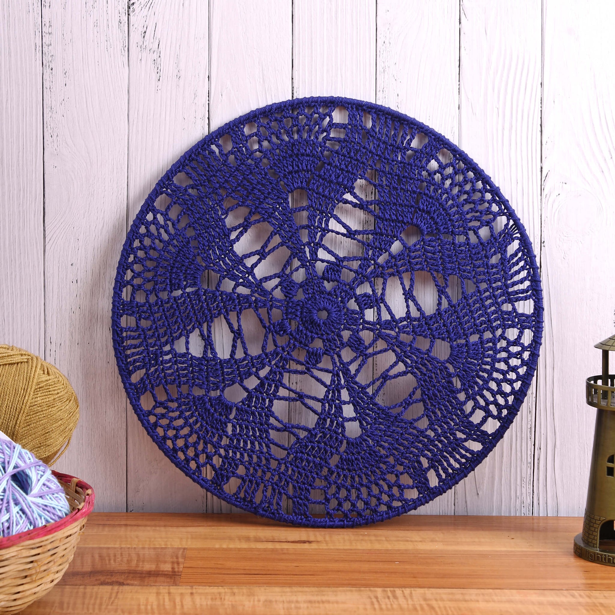 Crochet Mandala Wall Art - Boho Decor - 35 cm - Blue