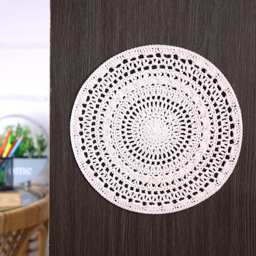 Crochet Mandala Wall Art - Boho Decor - 35 cm - White