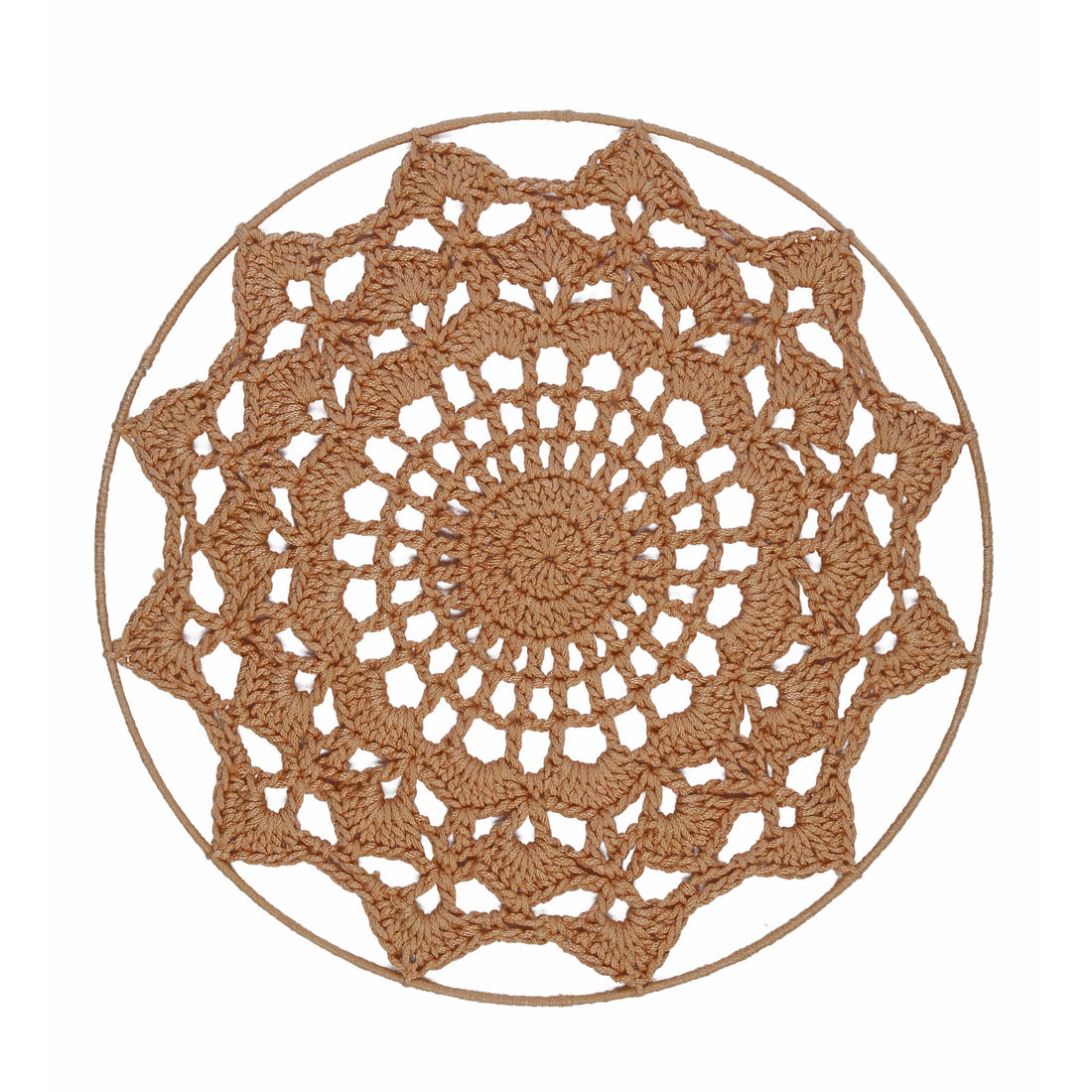 Crochet Mandala Wall Art - Boho Decor - 30 cm - Light Brown