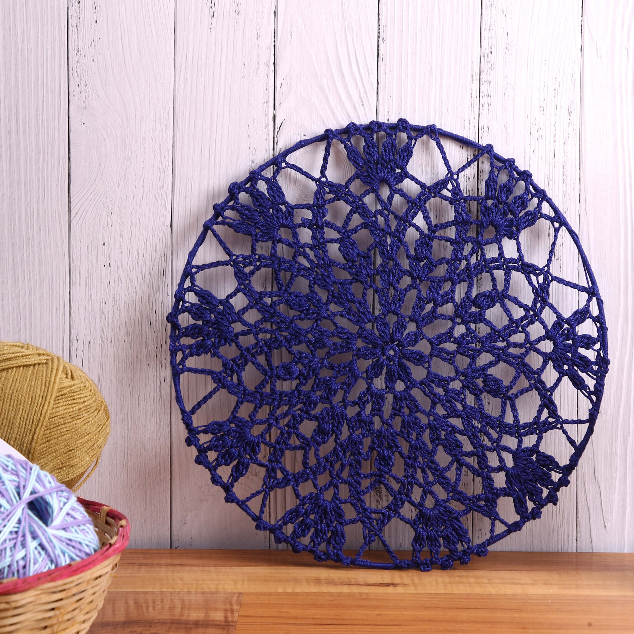 Crochet Mandala Wall Art - Boho Decor - 30 cm - Blue