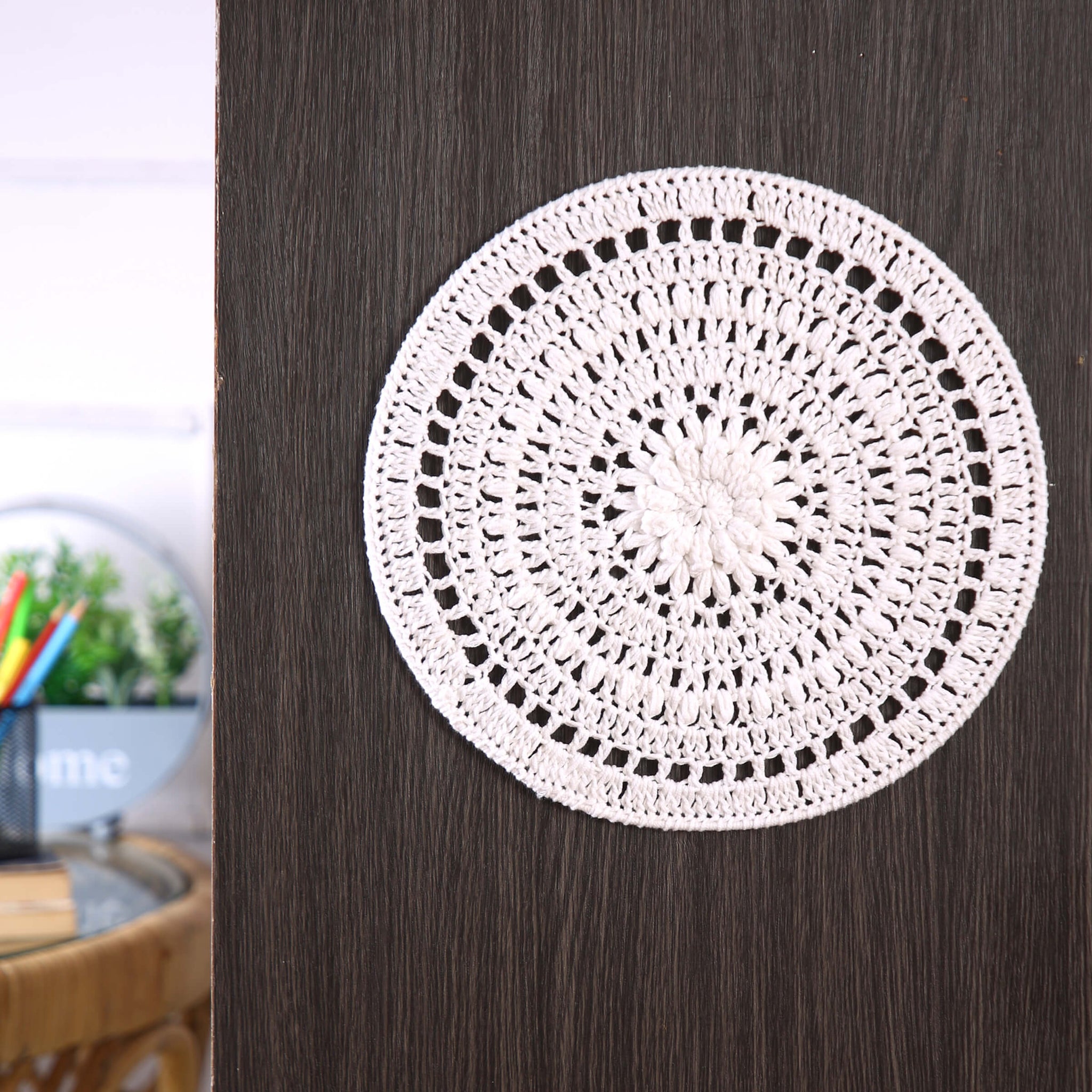 Crochet Mandala Wall Art - Boho Decor - 30 cm - White