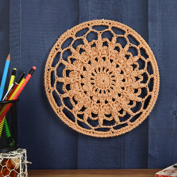 Crochet Mandala Wall Art - Boho Decor - 25 cm - Light Brown