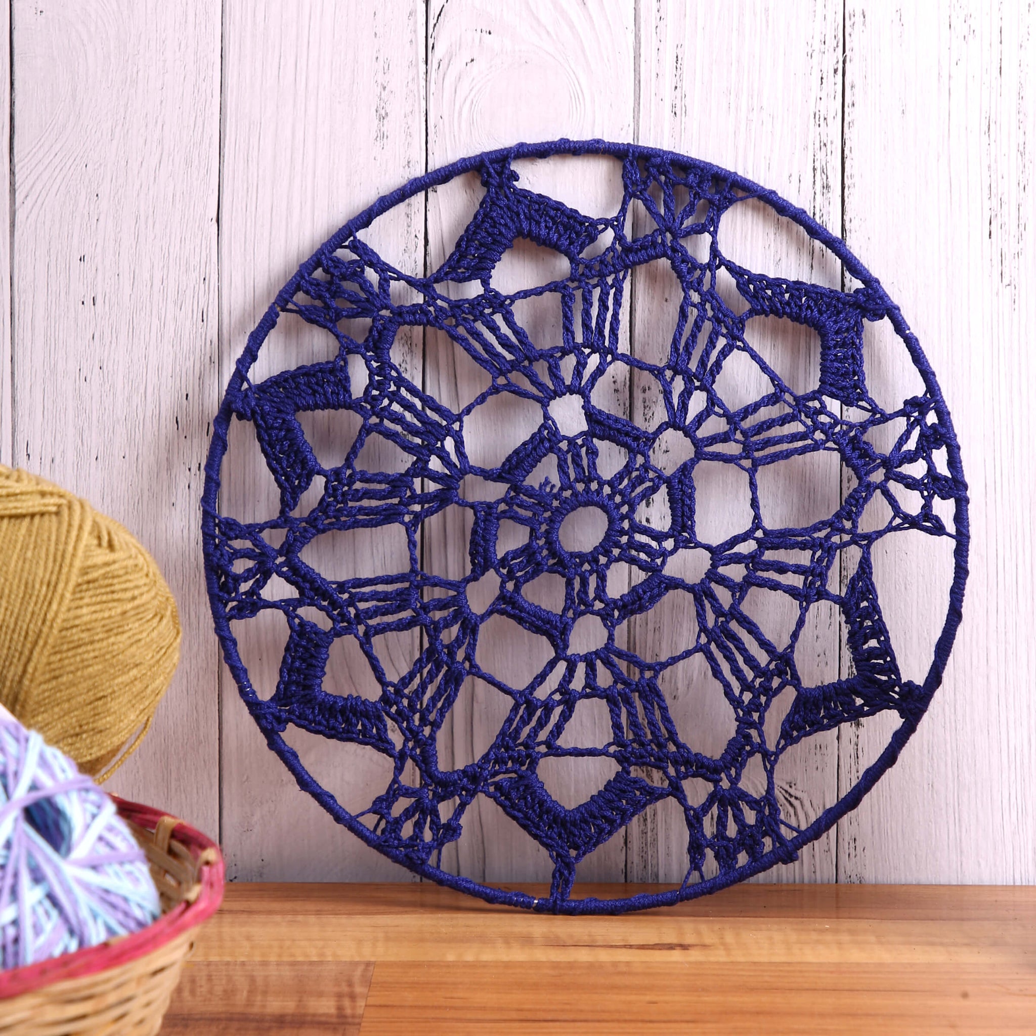 Crochet Mandala Wall Art - Boho Decor - 25 cm - Blue