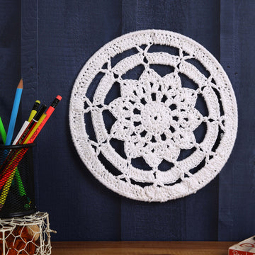 Crochet Mandala Wall Art - Boho Decor - 25 cm - White