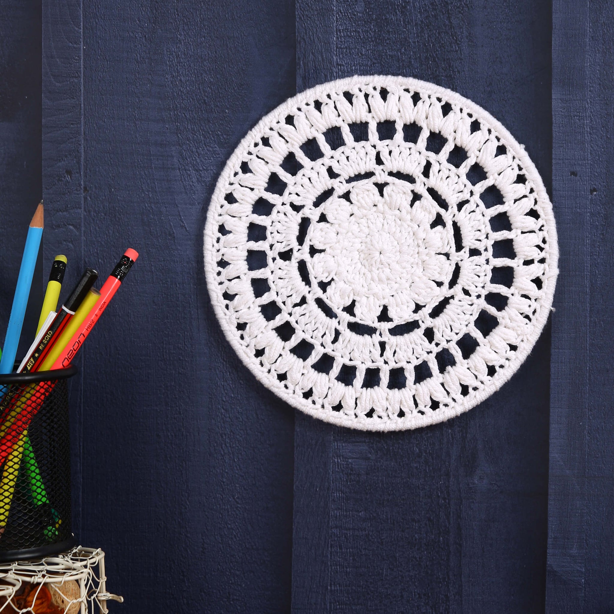 Crochet Mandala Wall Art - Boho Decor - 20 cm - White