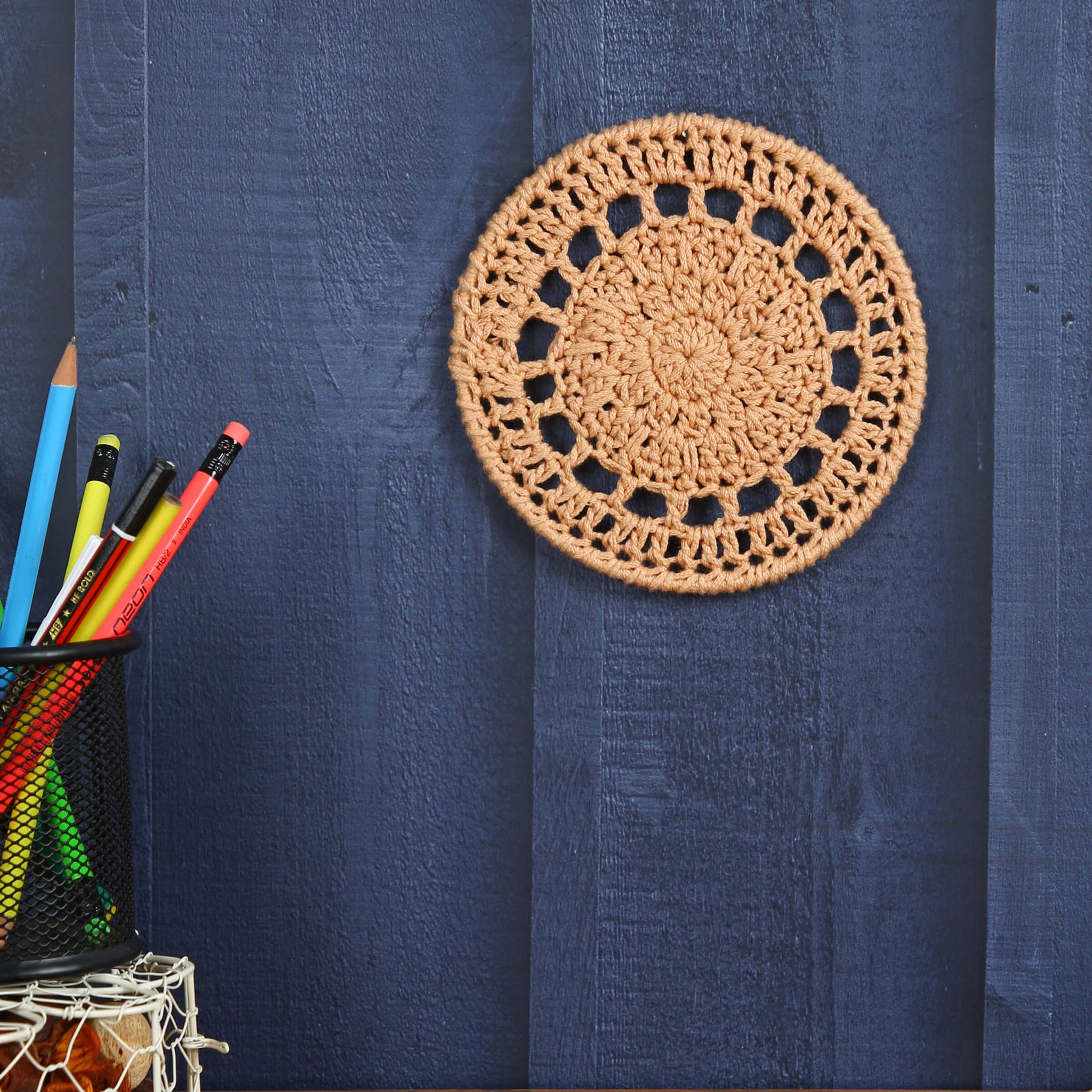 Crochet Mandala Wall Art - Boho Decor - 15 cm - Light Brown