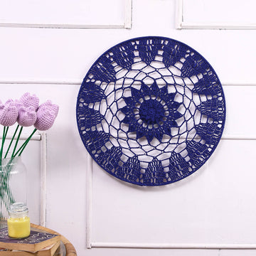 Crochet Mandala Wall Art - Boho Decor - 45 cm - Blue