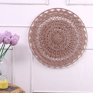 Crochet Mandala Wall Art - Boho Decor - 45 cm - Beige