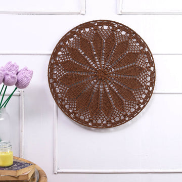 Crochet Mandala Wall Art - Boho Decor - 45 cm - Khaki