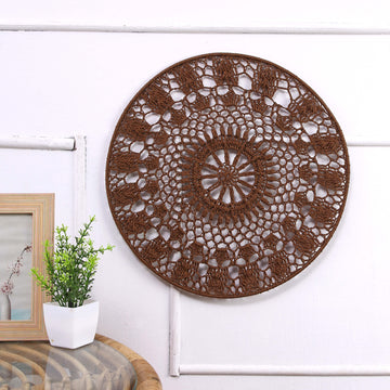 Crochet Mandala Wall Art - Boho Decor - 35 cm - Khaki