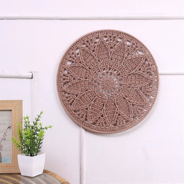 Crochet Mandala Wall Art - Boho Decor - 30 cm - Beige