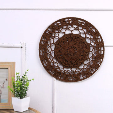 Crochet Mandala Wall Art - Boho Decor - 30 cm - Khaki