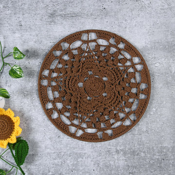 Crochet Mandala Wall Art - Boho Decor - 25 cm - Khaki