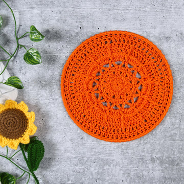 Crochet Mandala Wall Art - Boho Decor - 20 cm - Orange