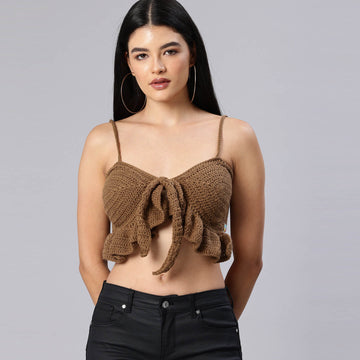 Bralette Tie Back Top - Brown 10360