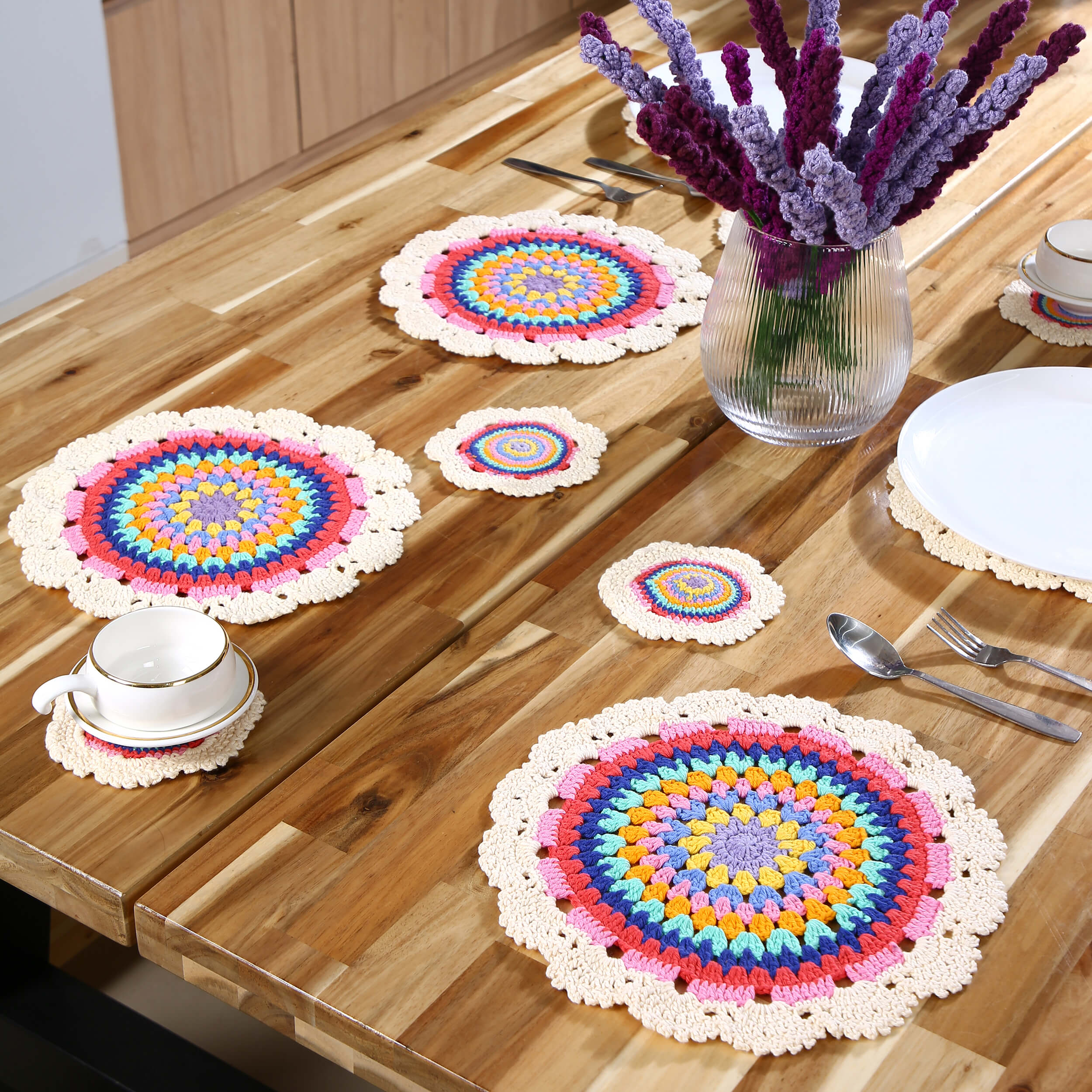 Handmade Placemats & Coasters Set - 10381 Cream
