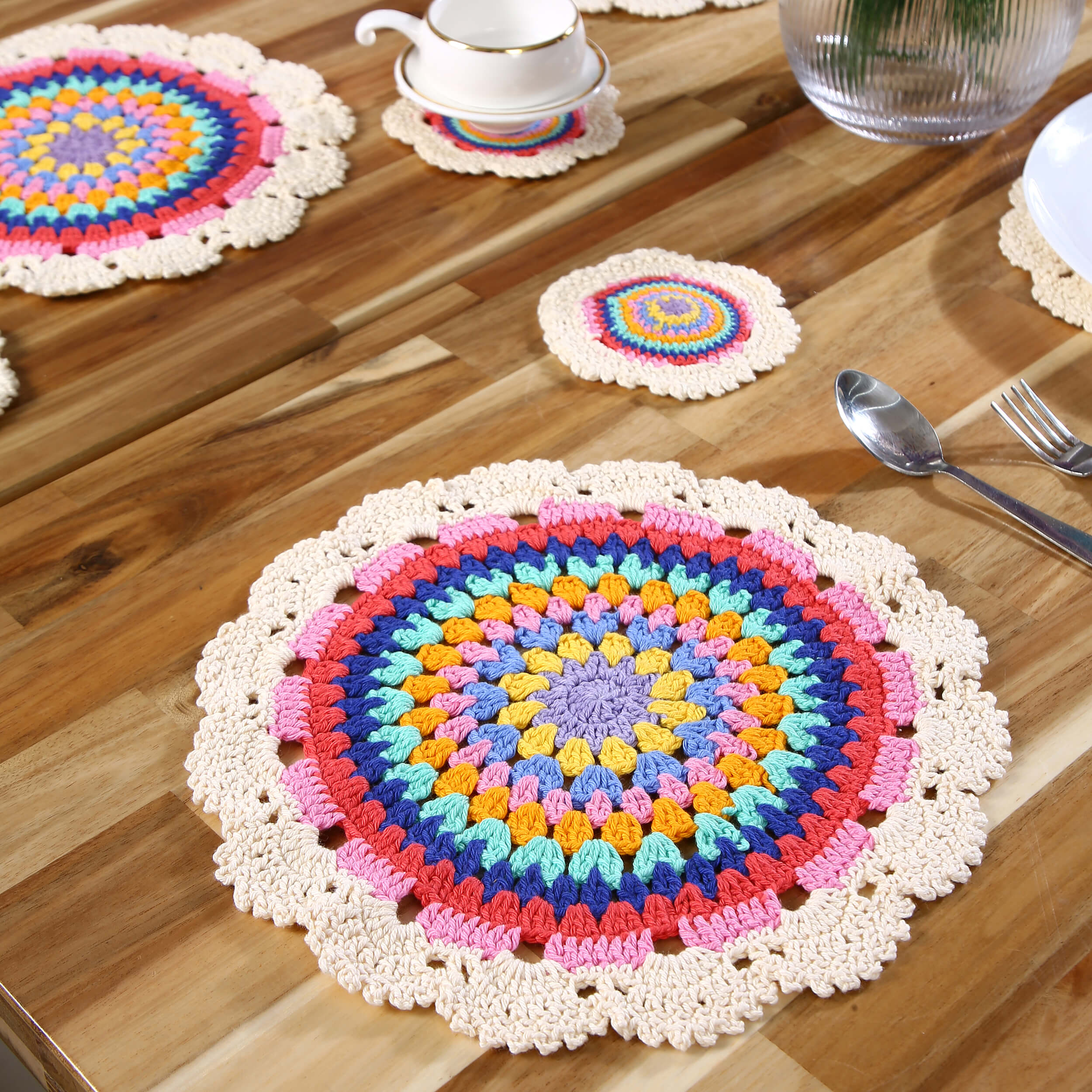Handmade Placemats & Coasters Set - 10381 Cream