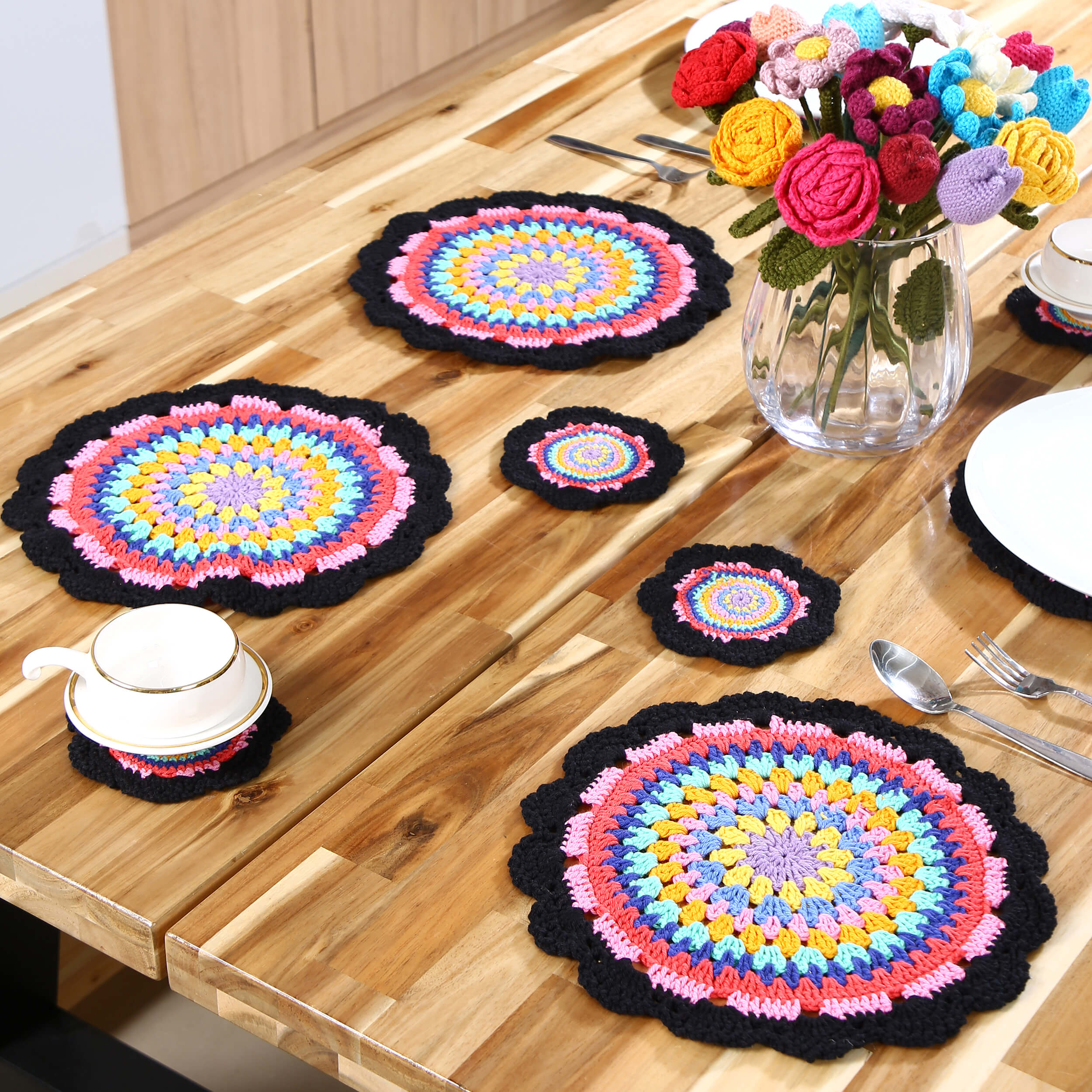 Handmade Placemats & Coasters Set - 10382 Black