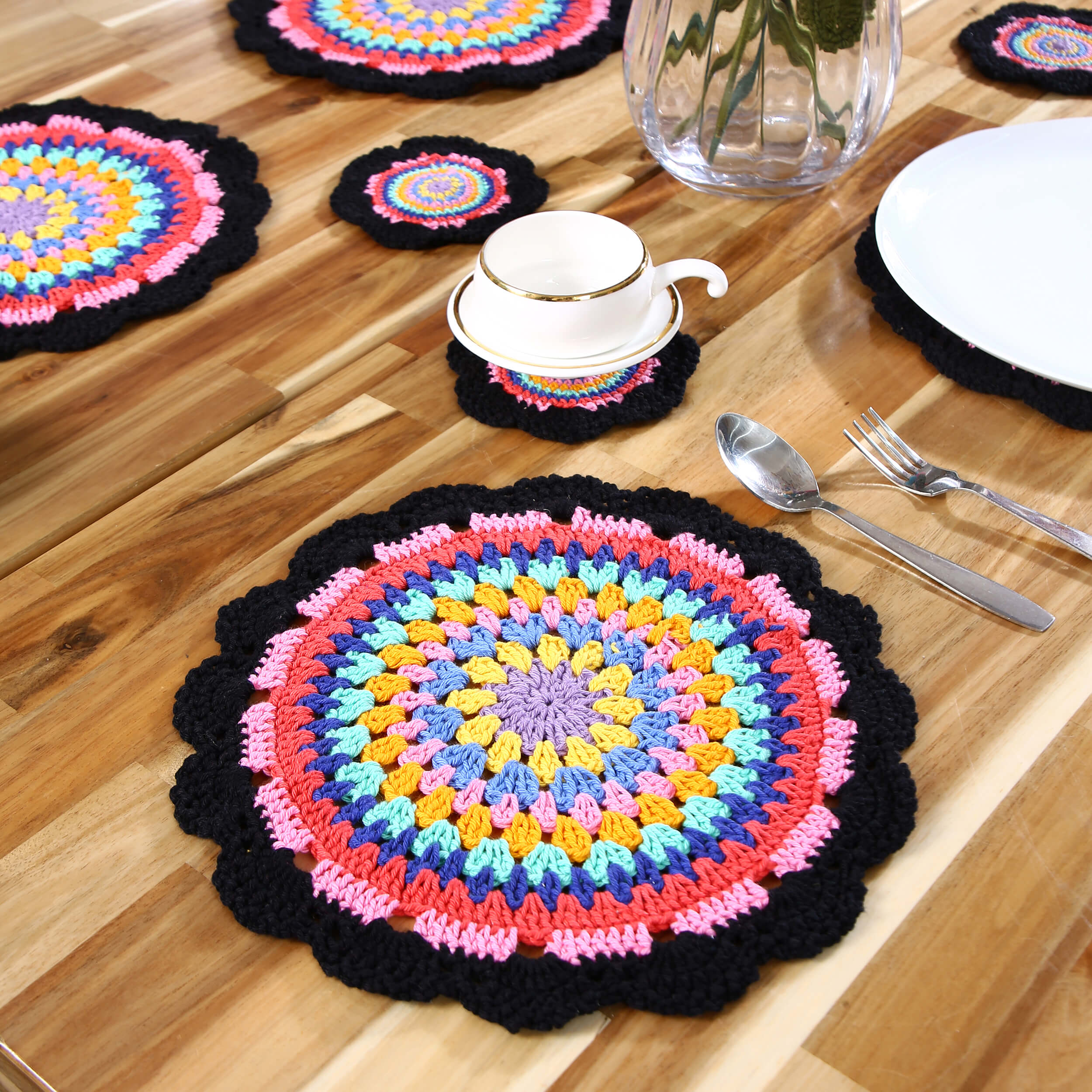 Handmade Placemats & Coasters Set - 10382 Black