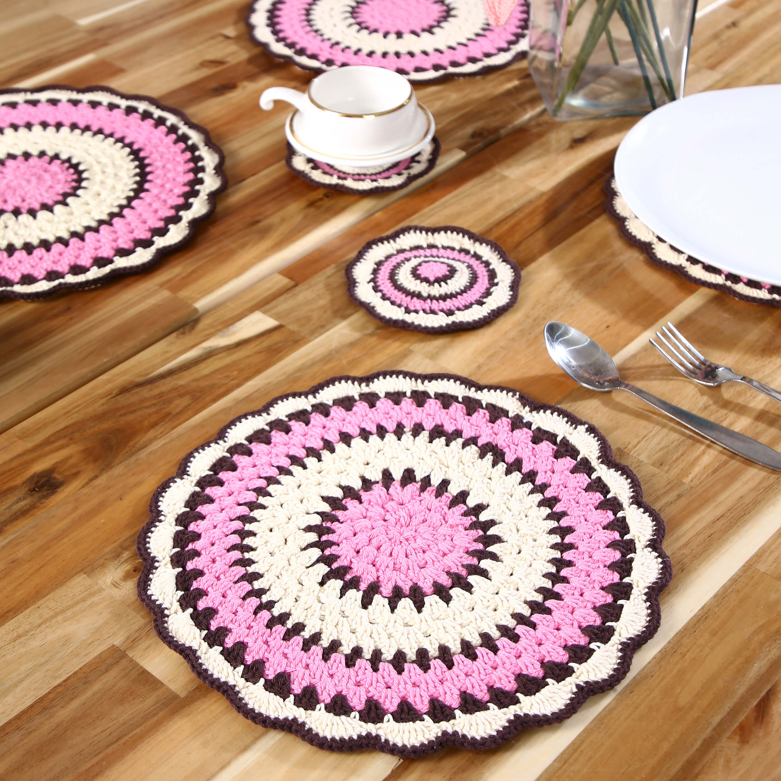 Handmade Placemats & Coasters Set - 10383 Pink