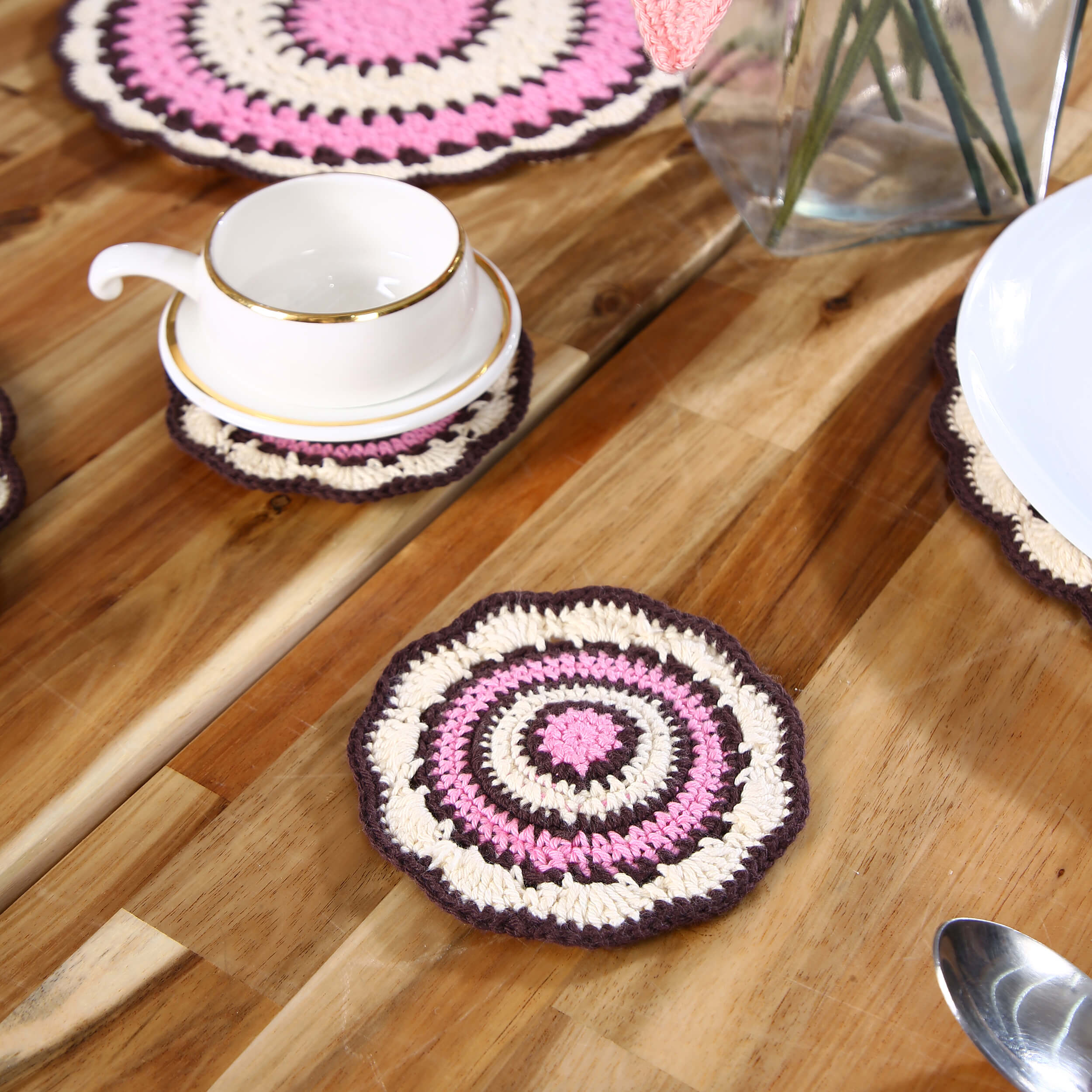 Handmade Placemats & Coasters Set - 10383 Pink