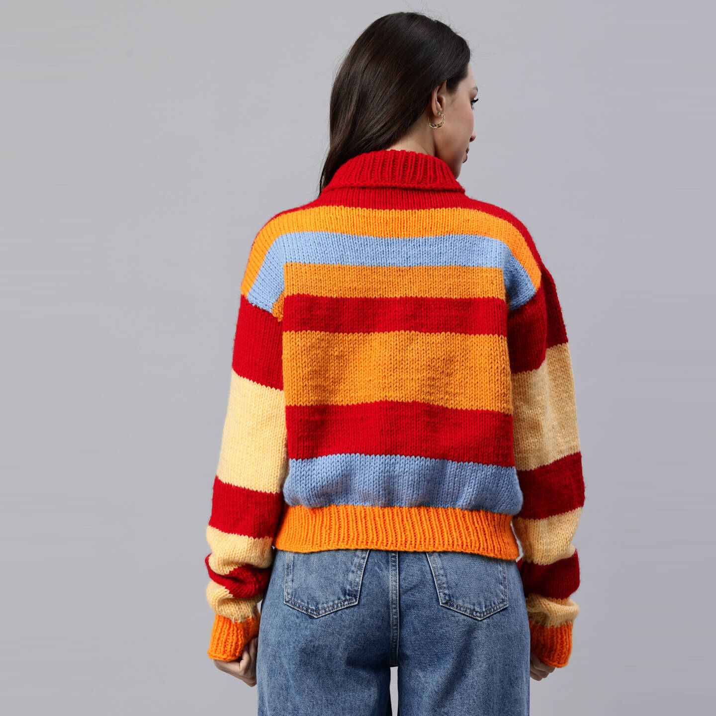 Red Handknitted Self Design Pullover - 10413