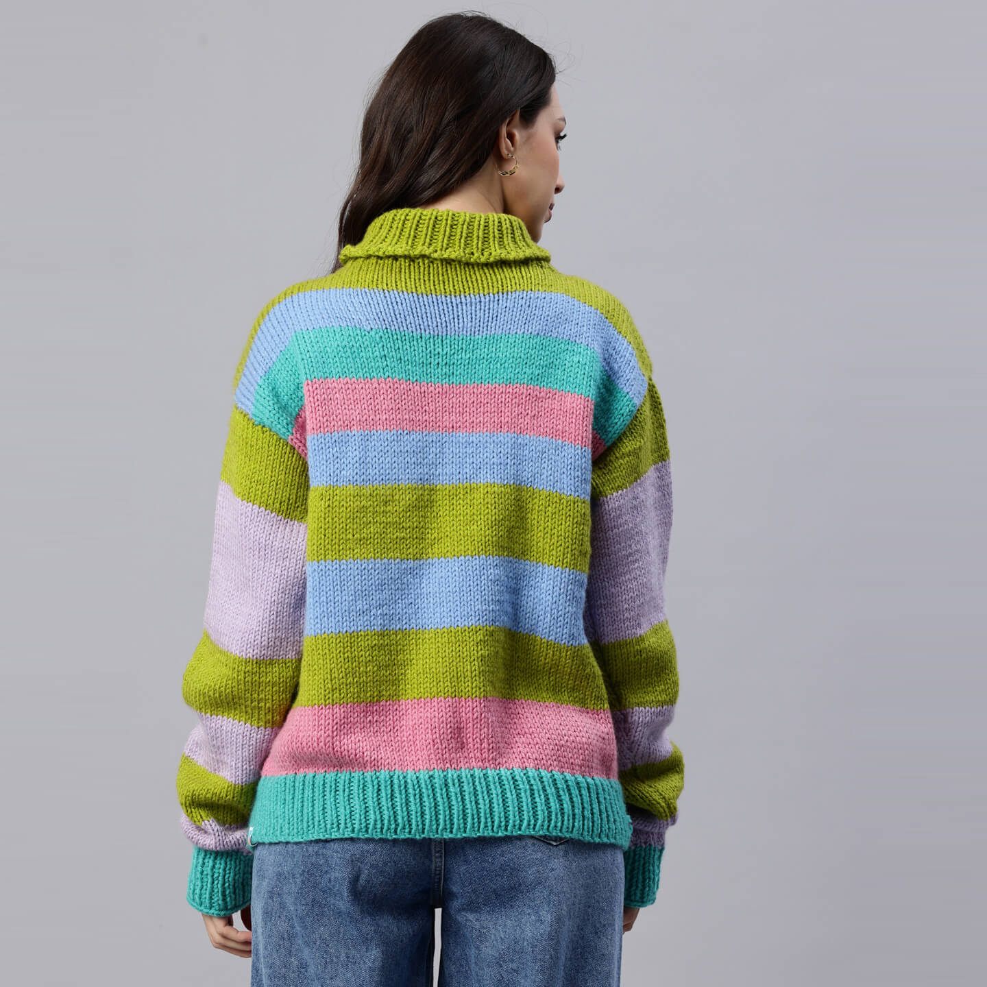 Olive Green Handknitted Self Design Pullover - 10414