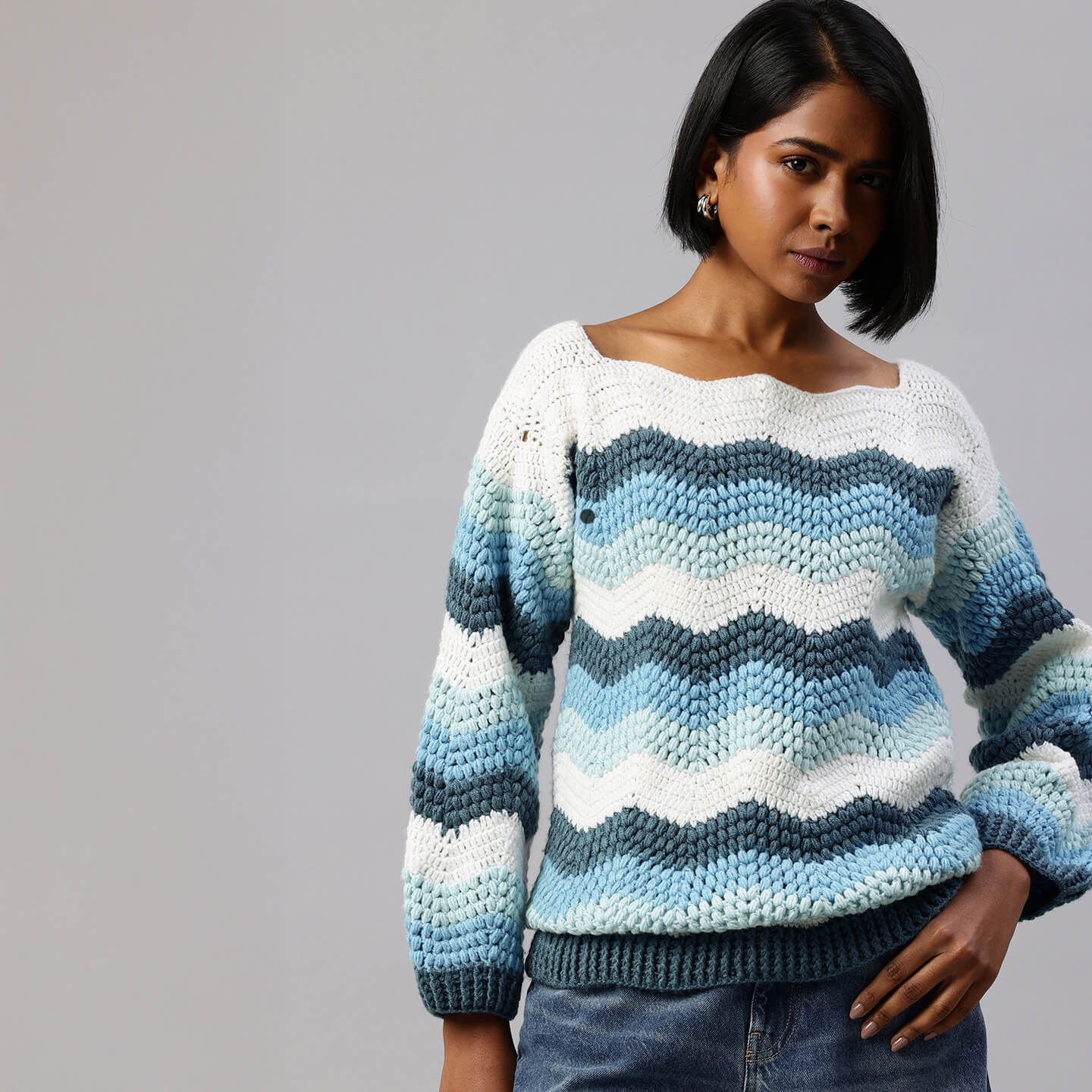 【A- 】NKNIT pattern pullover sweat Knitted Self Design Pullover - 3259 – Magic Needles