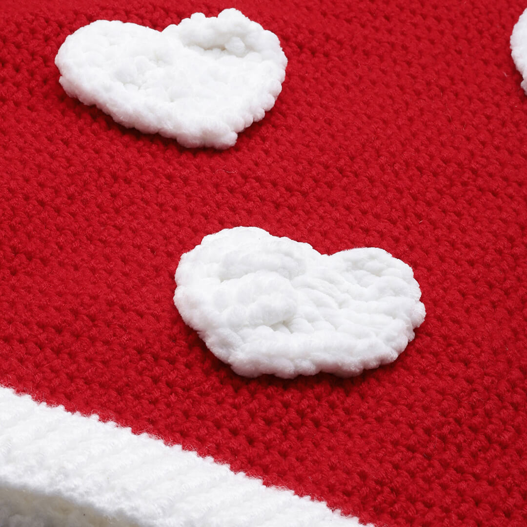 Red Handmade Self Design Crochet Pullover - 10420