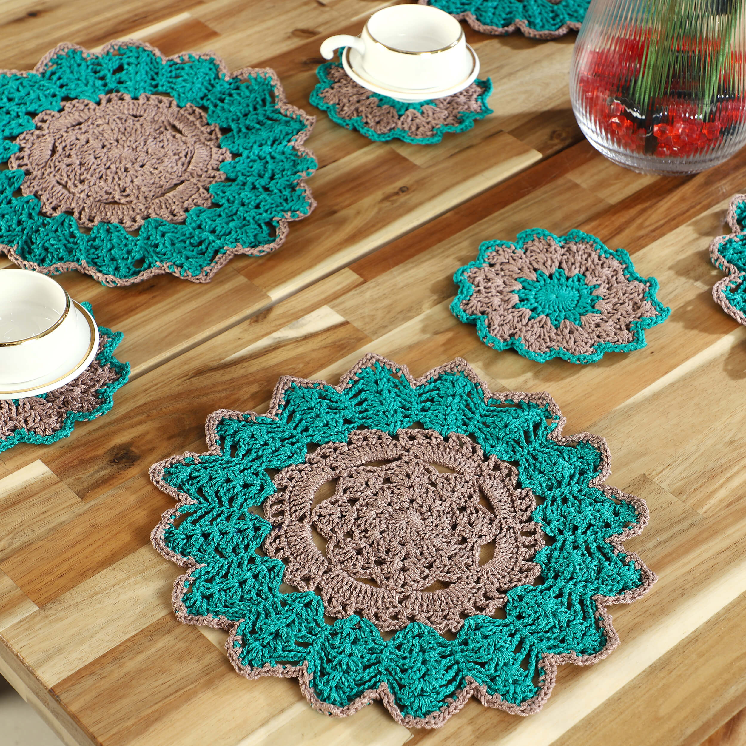 Handmade Placemats & Coasters Set - 10437 Green/Beige