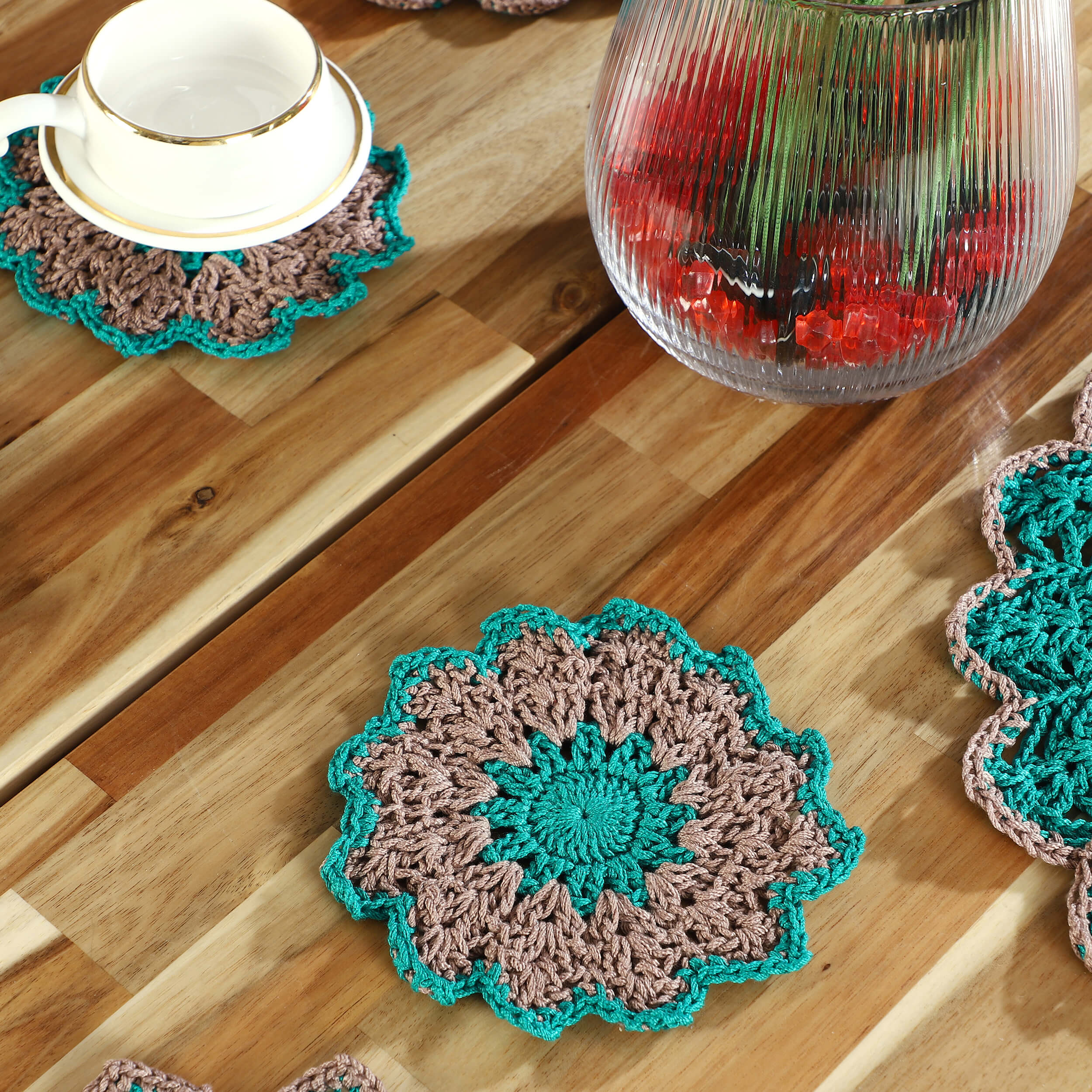Handmade Placemats & Coasters Set - 10437 Green/Beige