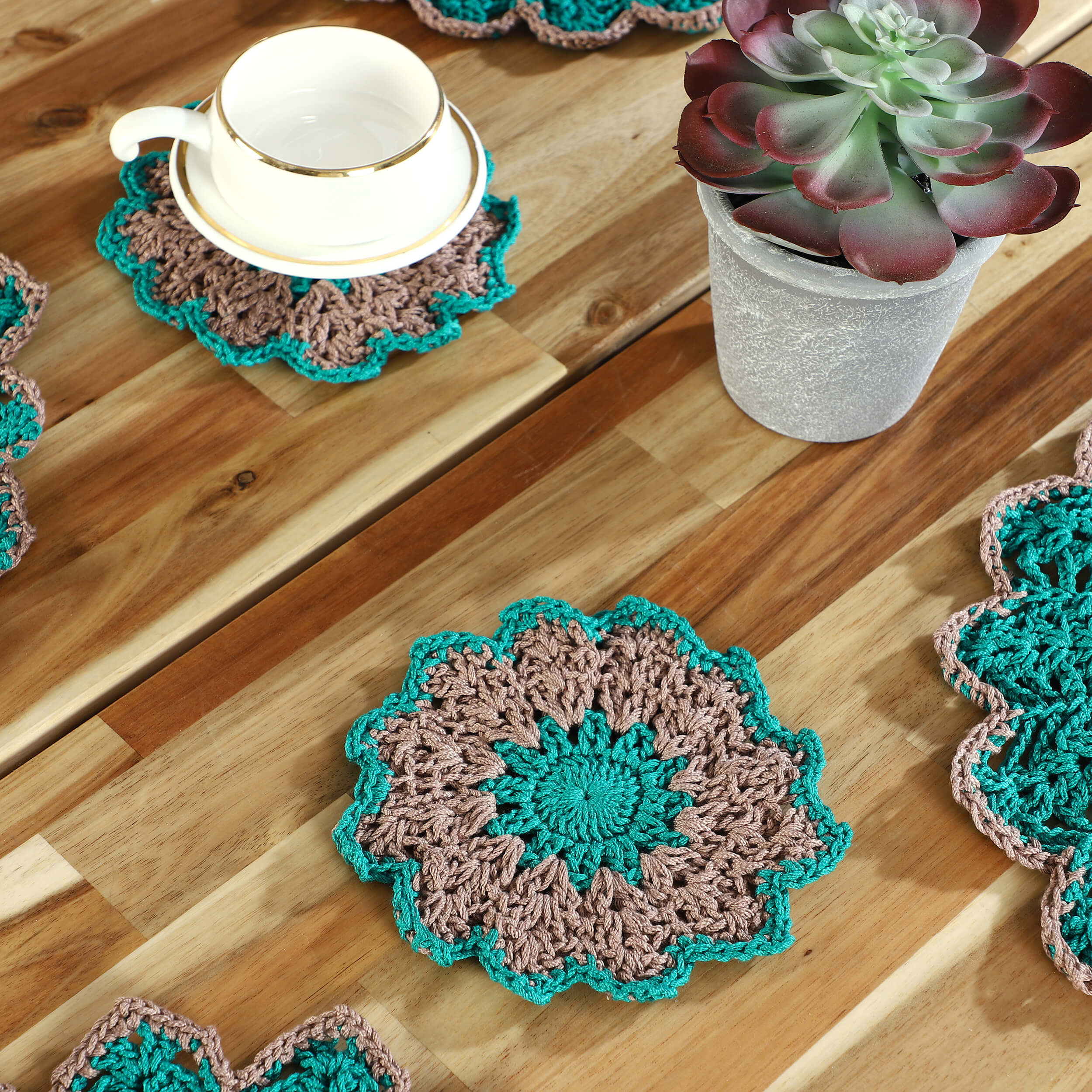 Handmade Placemats & Coasters Set - 10437 Green/Beige