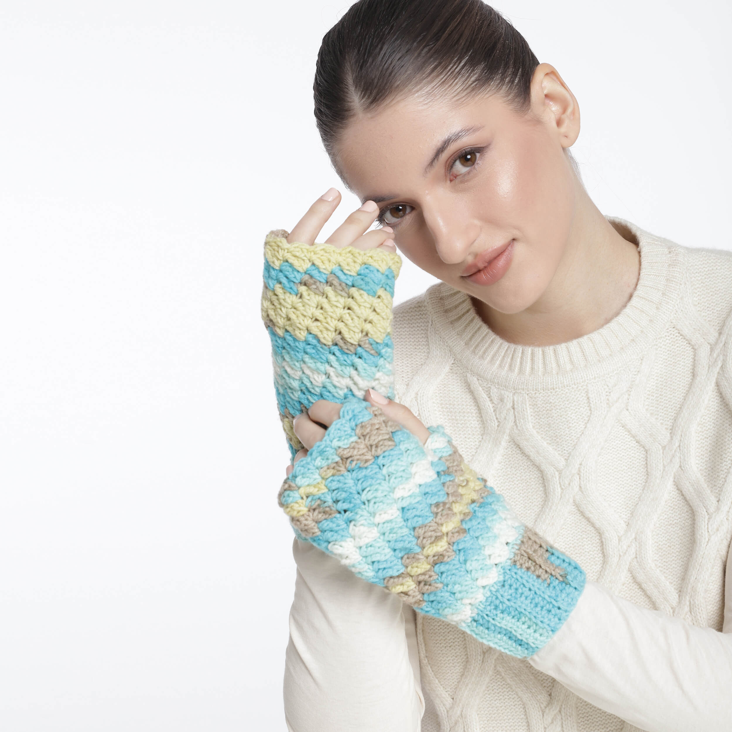 Multi Colored Fingerless Mittens - 10440