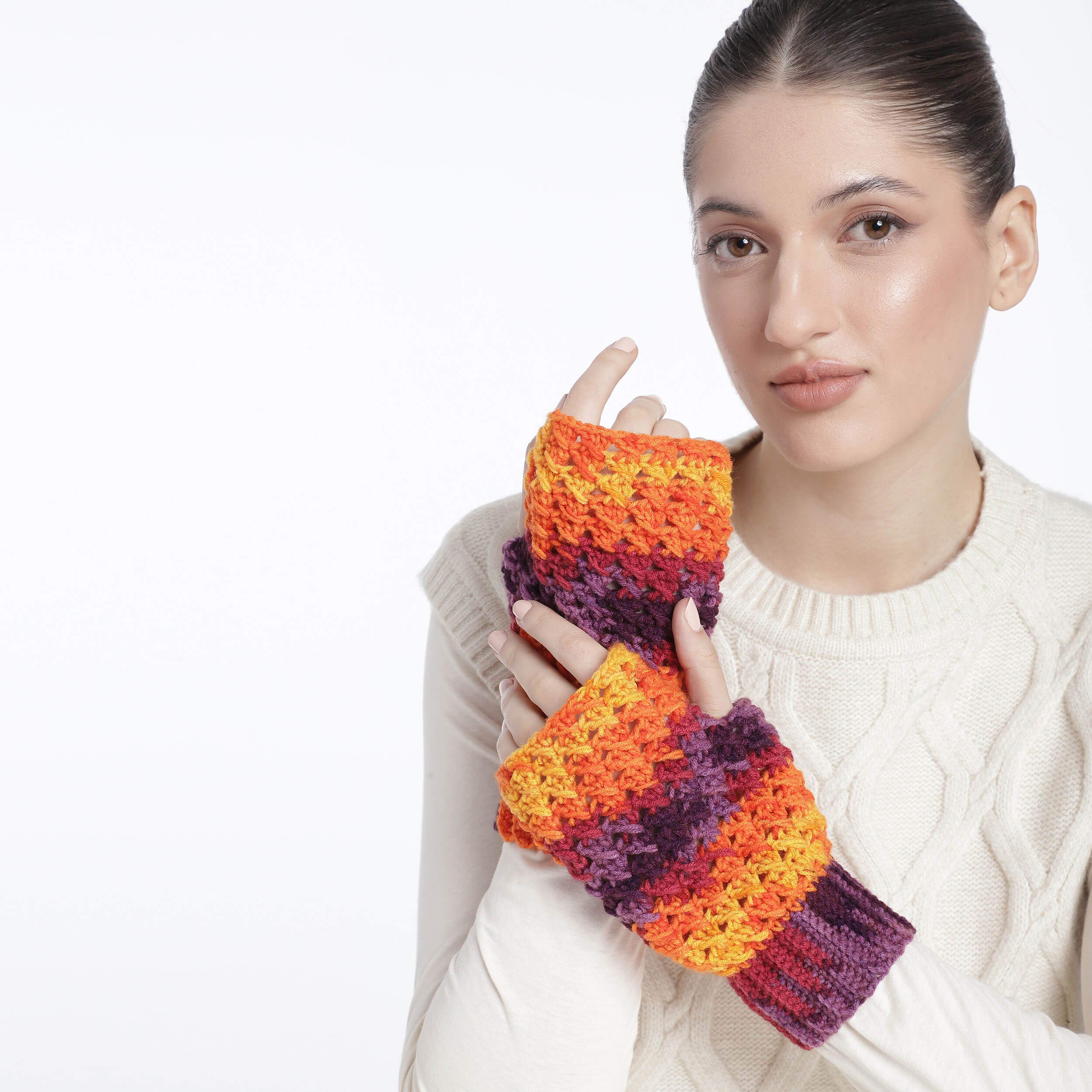 Multi Colored Fingerless Mittens - 10441