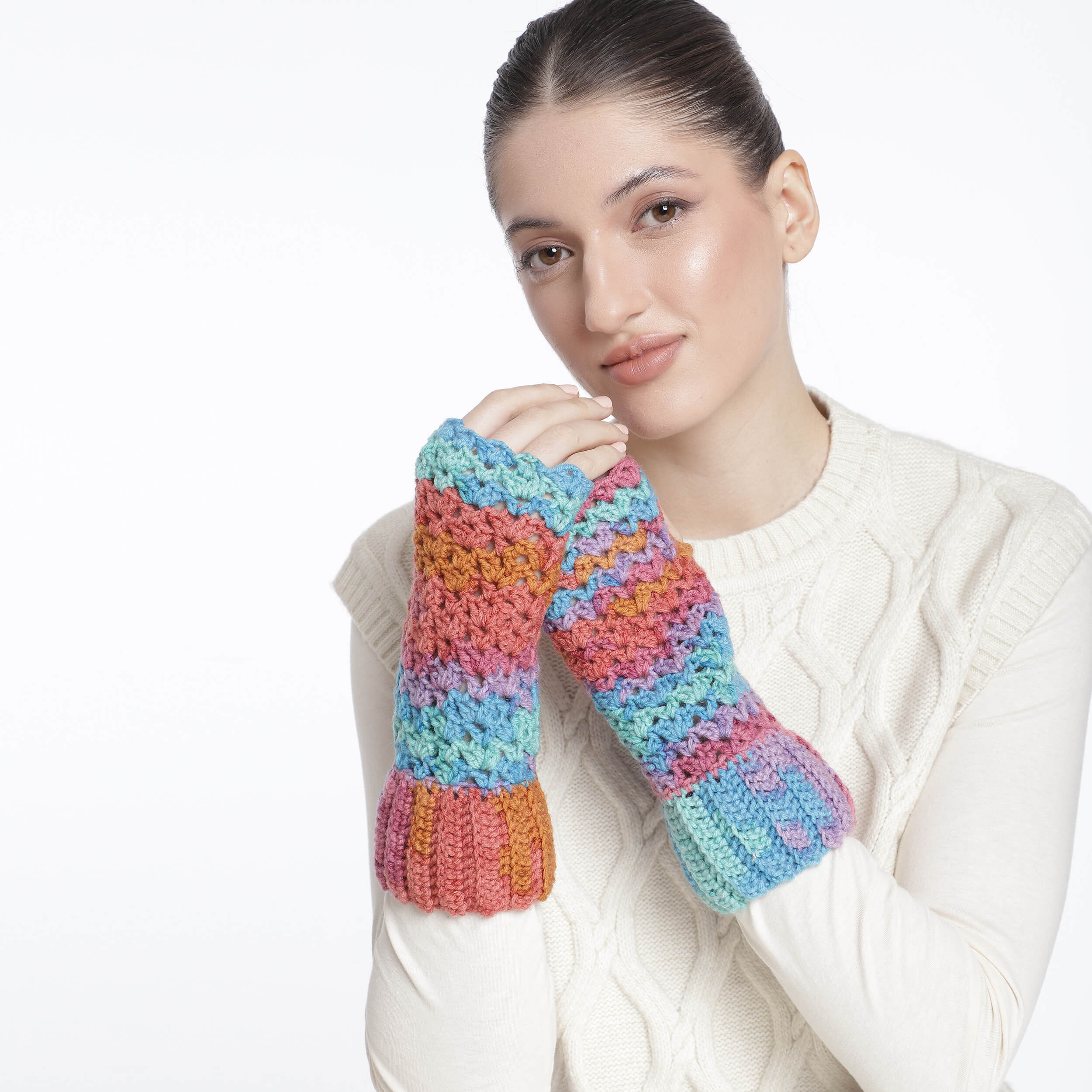 Multi Colored Fingerless Mittens - 10444