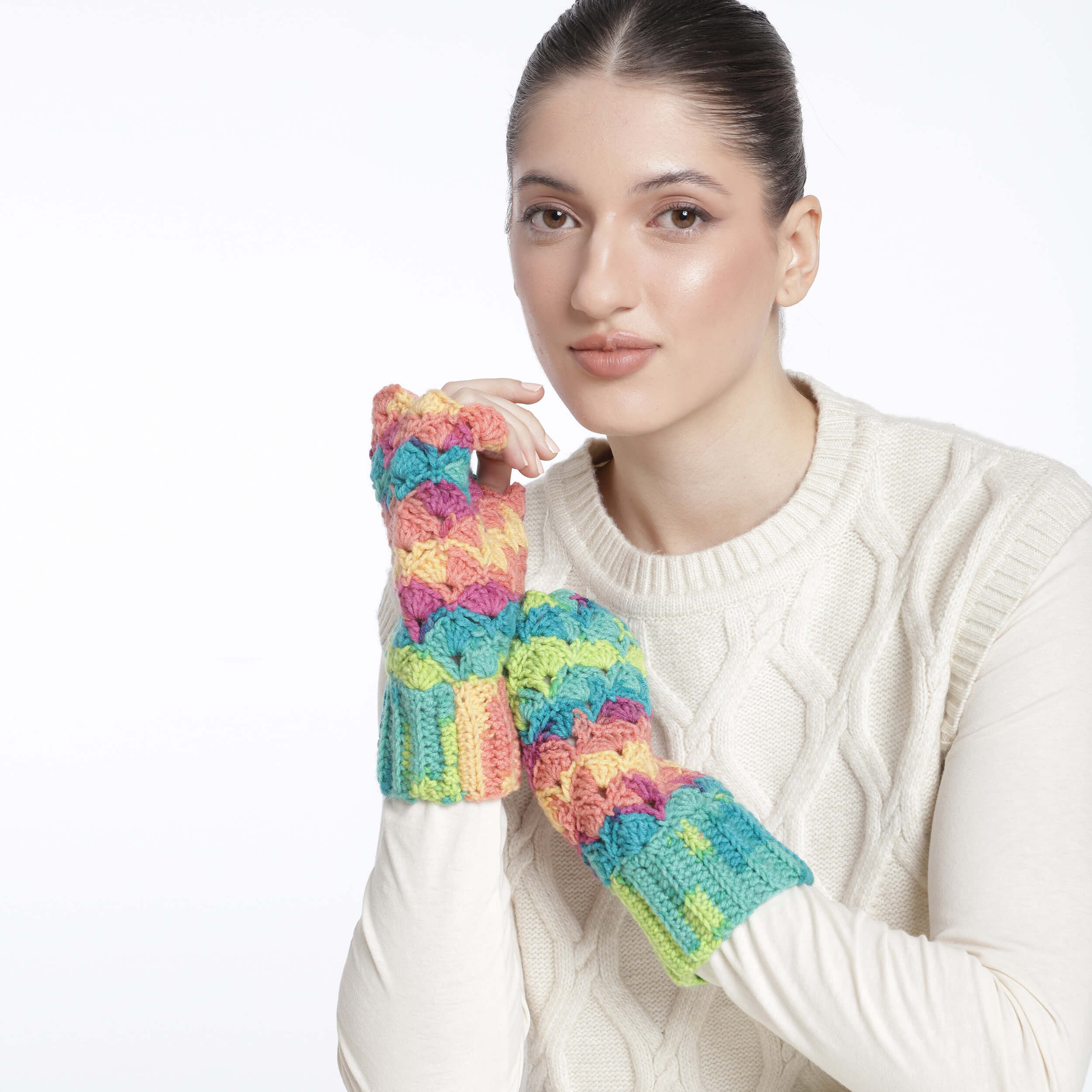 Multi Colored Fingerless Mittens - 10446