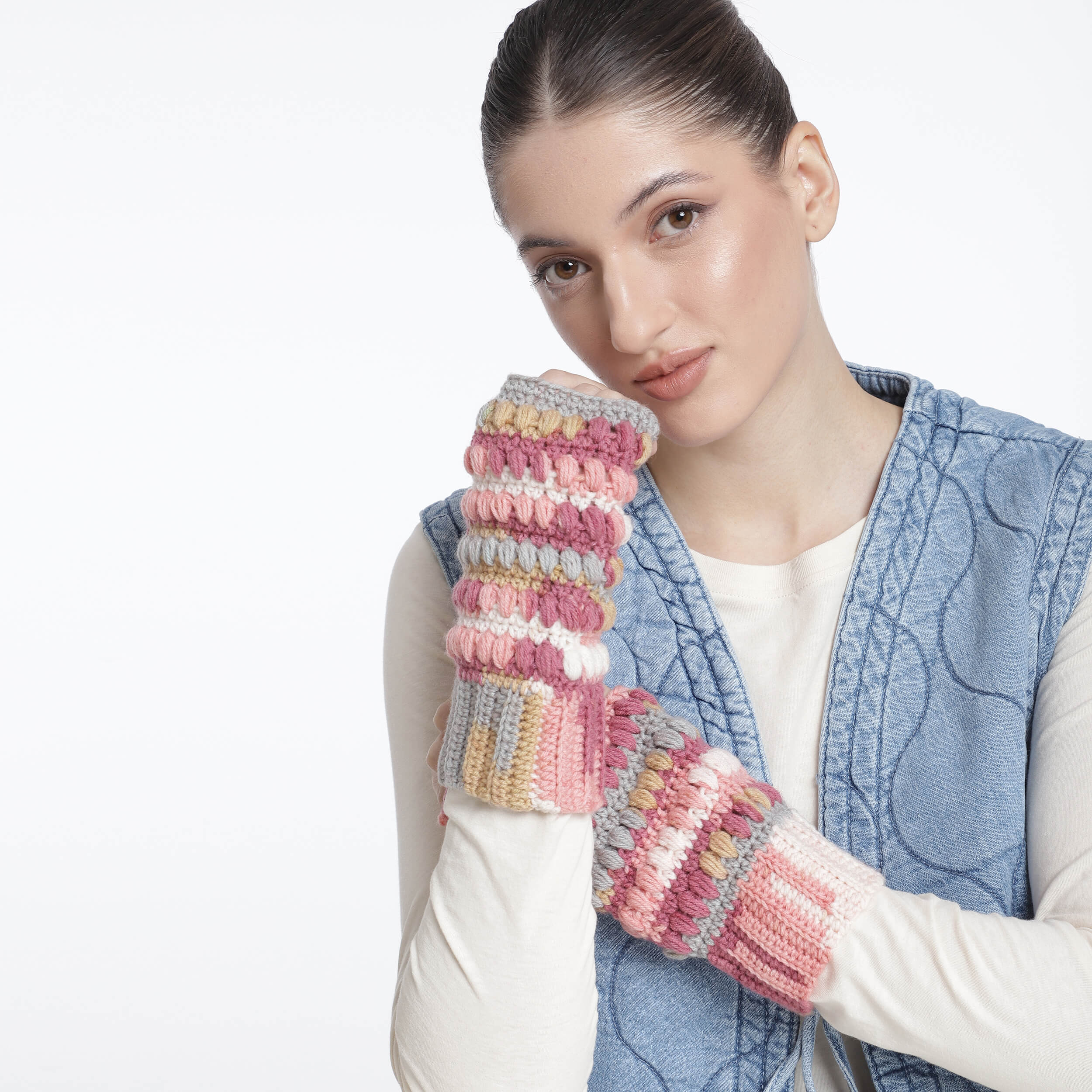 Multi Colored Fingerless Mittens - 10447