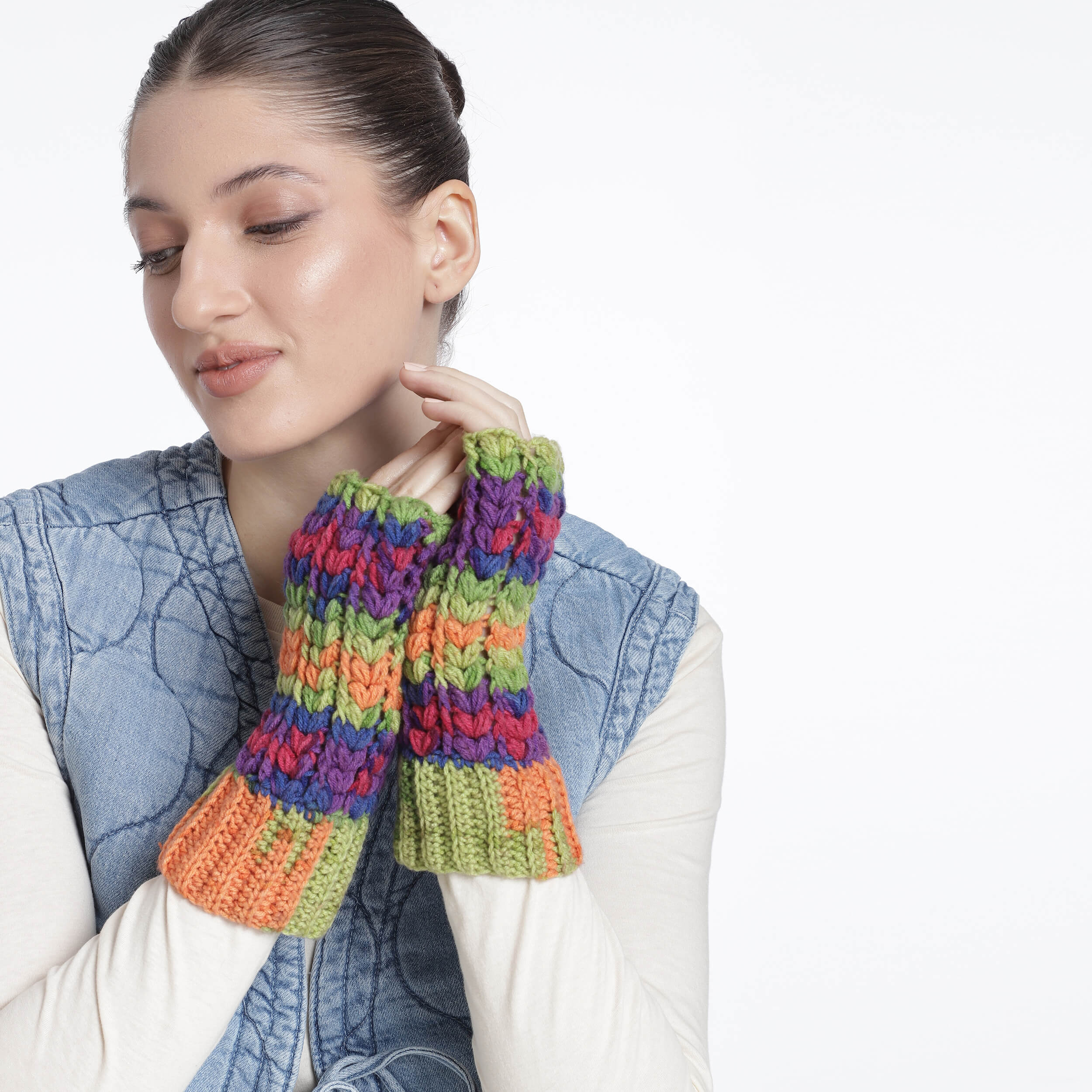 Multi Colored Fingerless Mittens - 10448