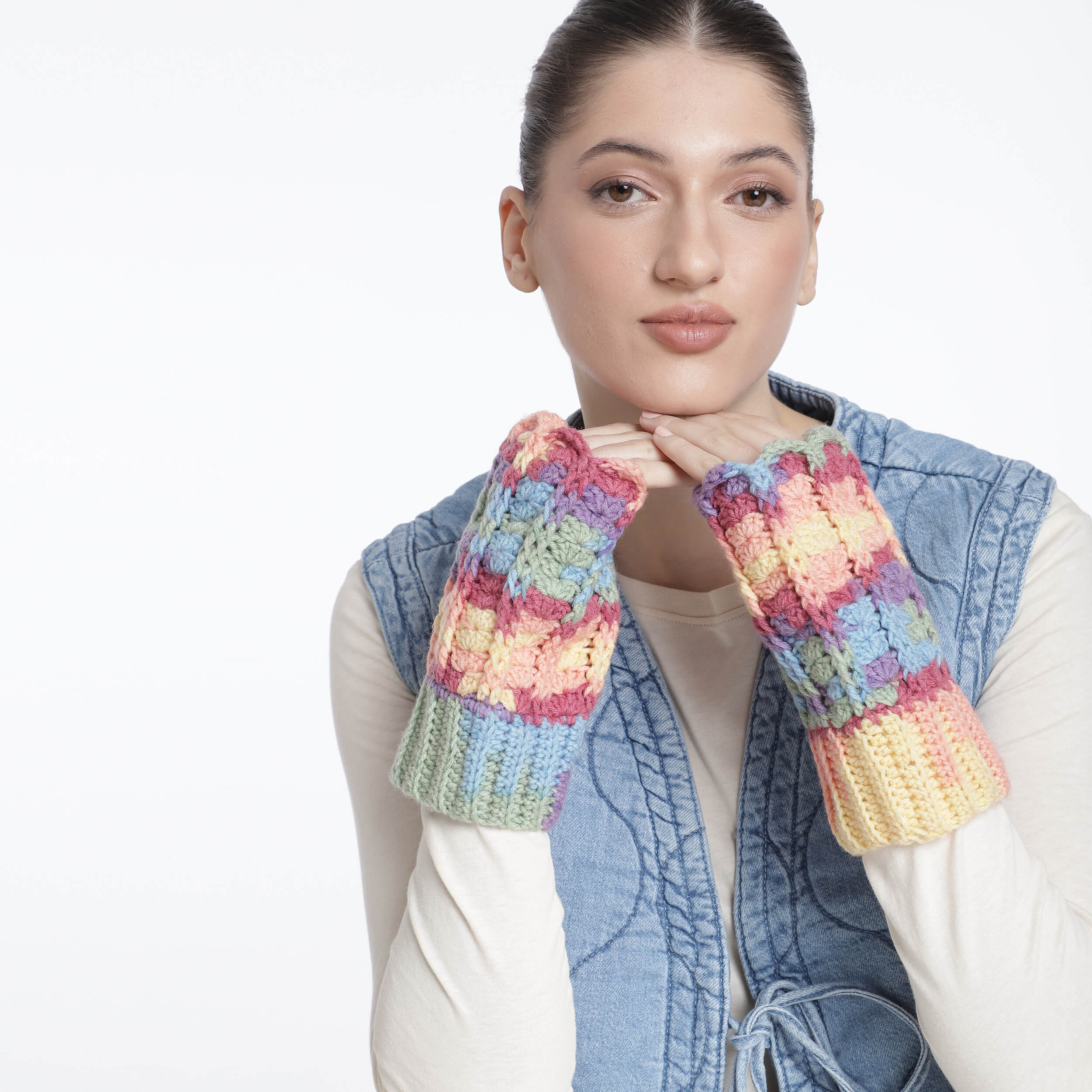 Multi Colored Fingerless Mittens - 10449