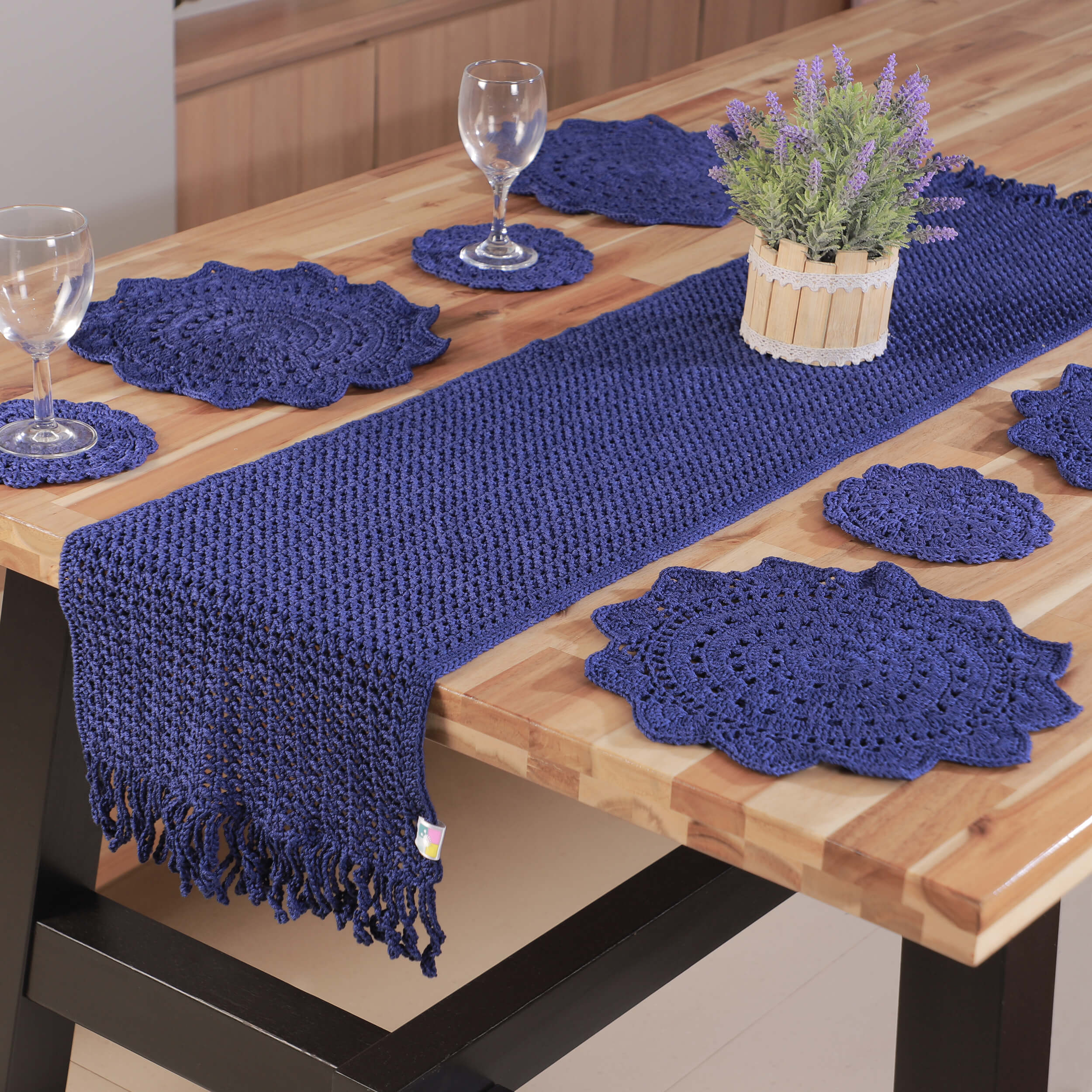 Handmade Table Runner, Placemats & Coasters Set - 10451 Royal Blue